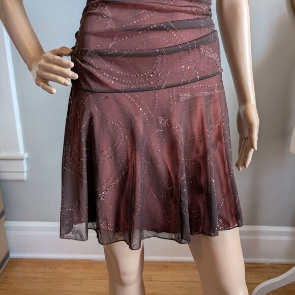 Vintage 90s Taboo Mini Dress Party Drop Waist Glitter Trashy Brown Size M - Picture 9 of 11